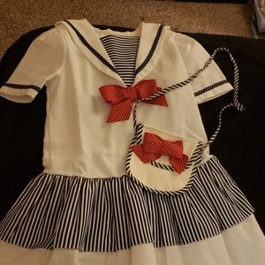 Girls sailor style dress with matching purse